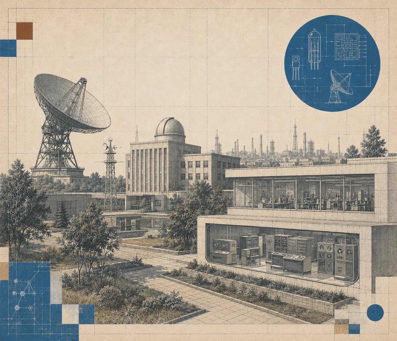 A scientific center with an observatory, radio communications, and early computing systems